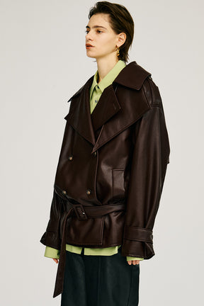 Boxy Middle Leather Trench Coat - 2026AUTUMN