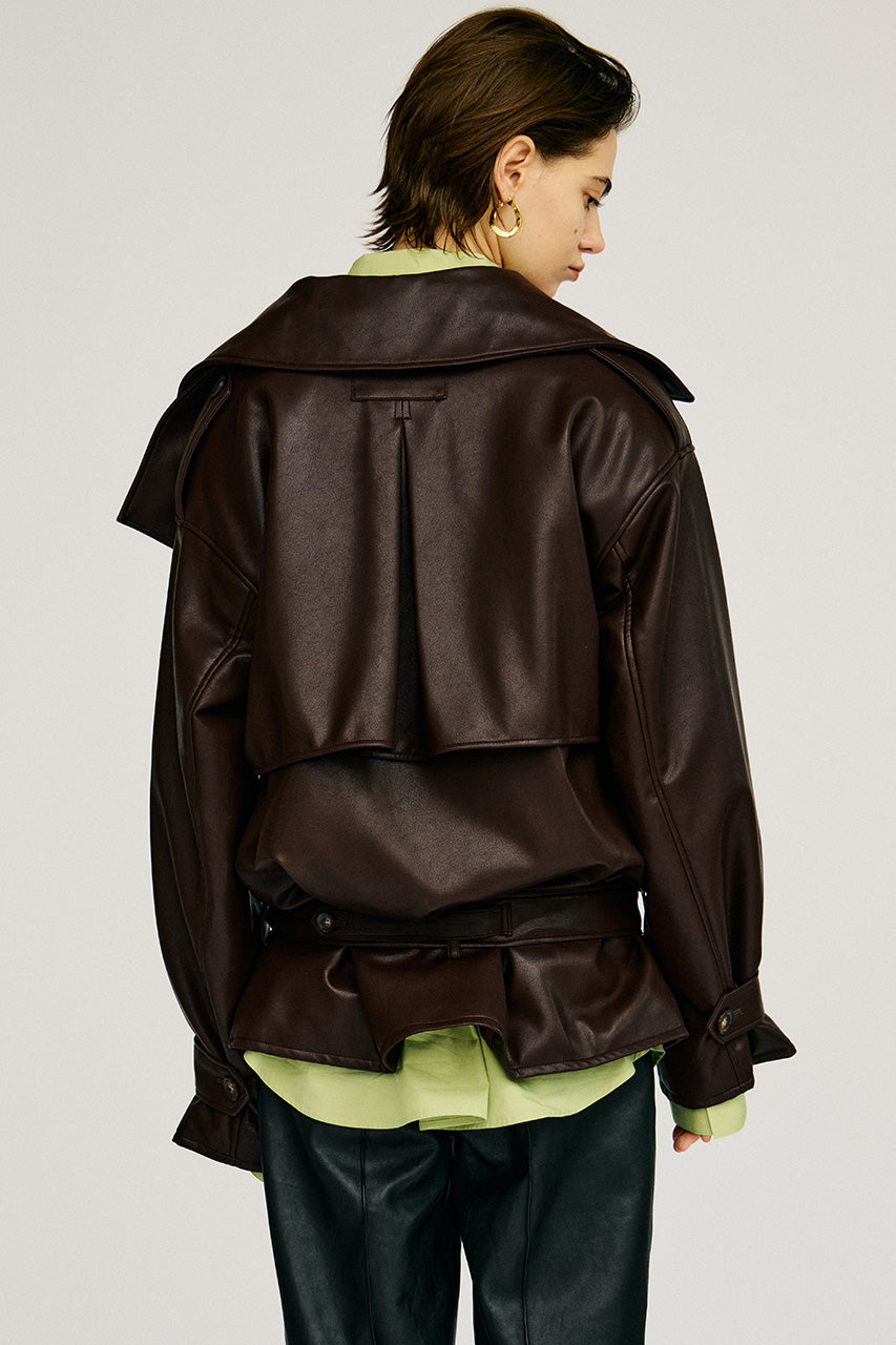 Boxy Middle Leather Trench Coat - 2026AUTUMN
