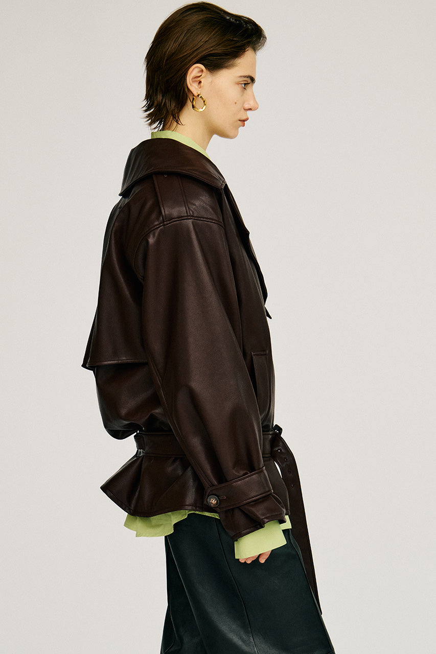 Boxy Middle Leather Trench Coat - 2026AUTUMN