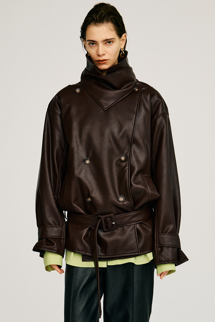 Boxy Middle Leather Trench Coat - 2026AUTUMN