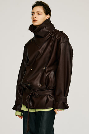 Boxy Middle Leather Trench Coat - 2026AUTUMN