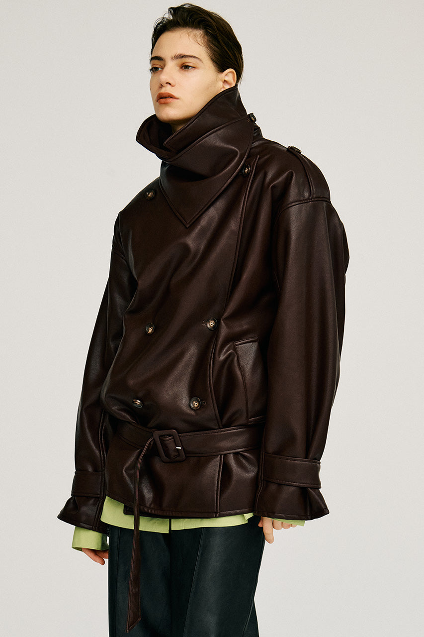 Boxy Middle Leather Trench Coat - 2026AUTUMN