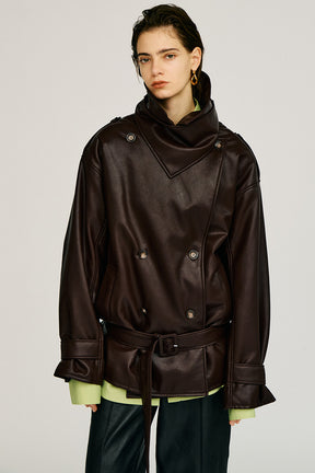 Boxy Middle Leather Trench Coat - 2026AUTUMN
