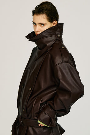Boxy Middle Leather Trench Coat - 2026AUTUMN