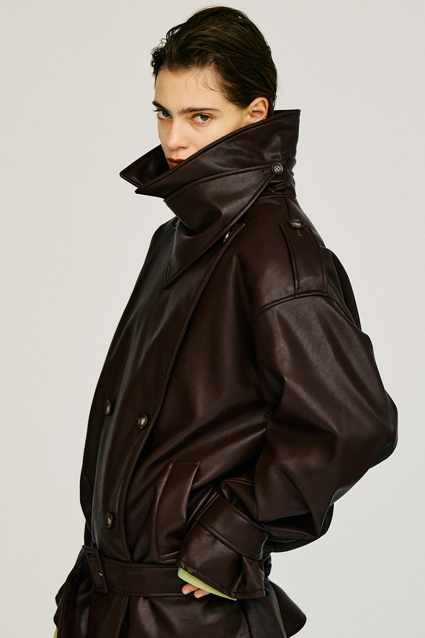 Boxy Middle Leather Trench Coat - 2026AUTUMN