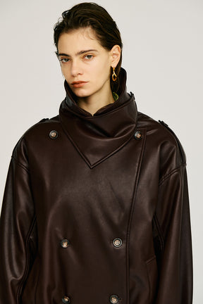 Boxy Middle Leather Trench Coat - 2026AUTUMN