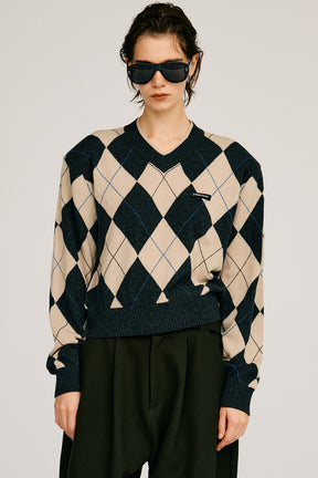 Argyle Power Shoulder Knit - 2026AUTUMN