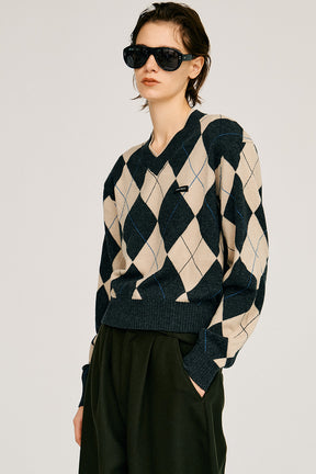 Argyle Power Shoulder Knit - 2026AUTUMN