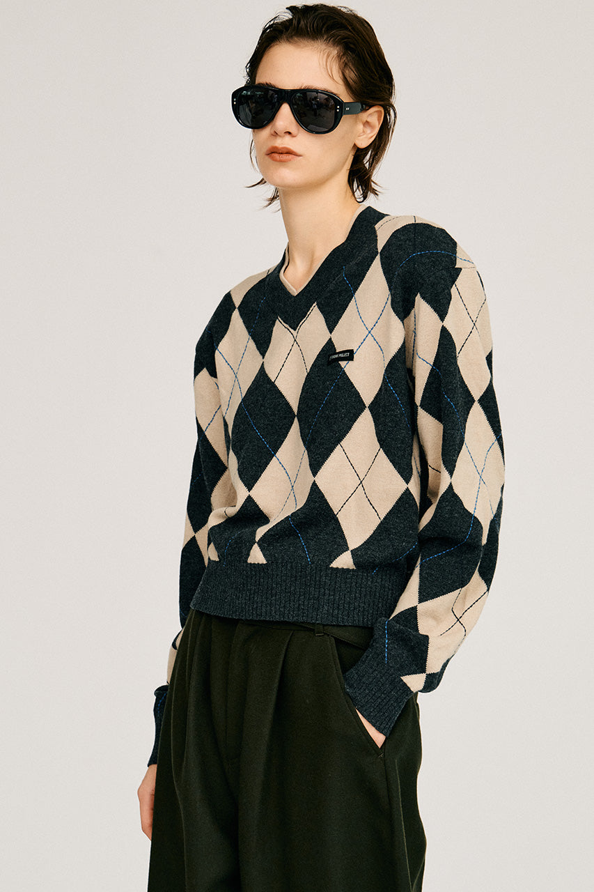 Argyle Power Shoulder Knit - 2026AUTUMN
