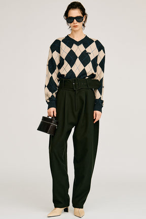 High-Waist Belt Cocoon Pants - 2026AUTUMN