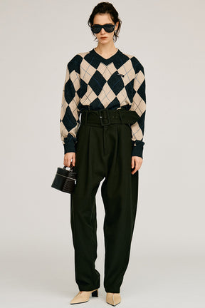 High-Waist Belt Cocoon Pants - 2026AUTUMN