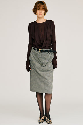 Double-Waist Drape Midi Skirt - 2026AUTUMN