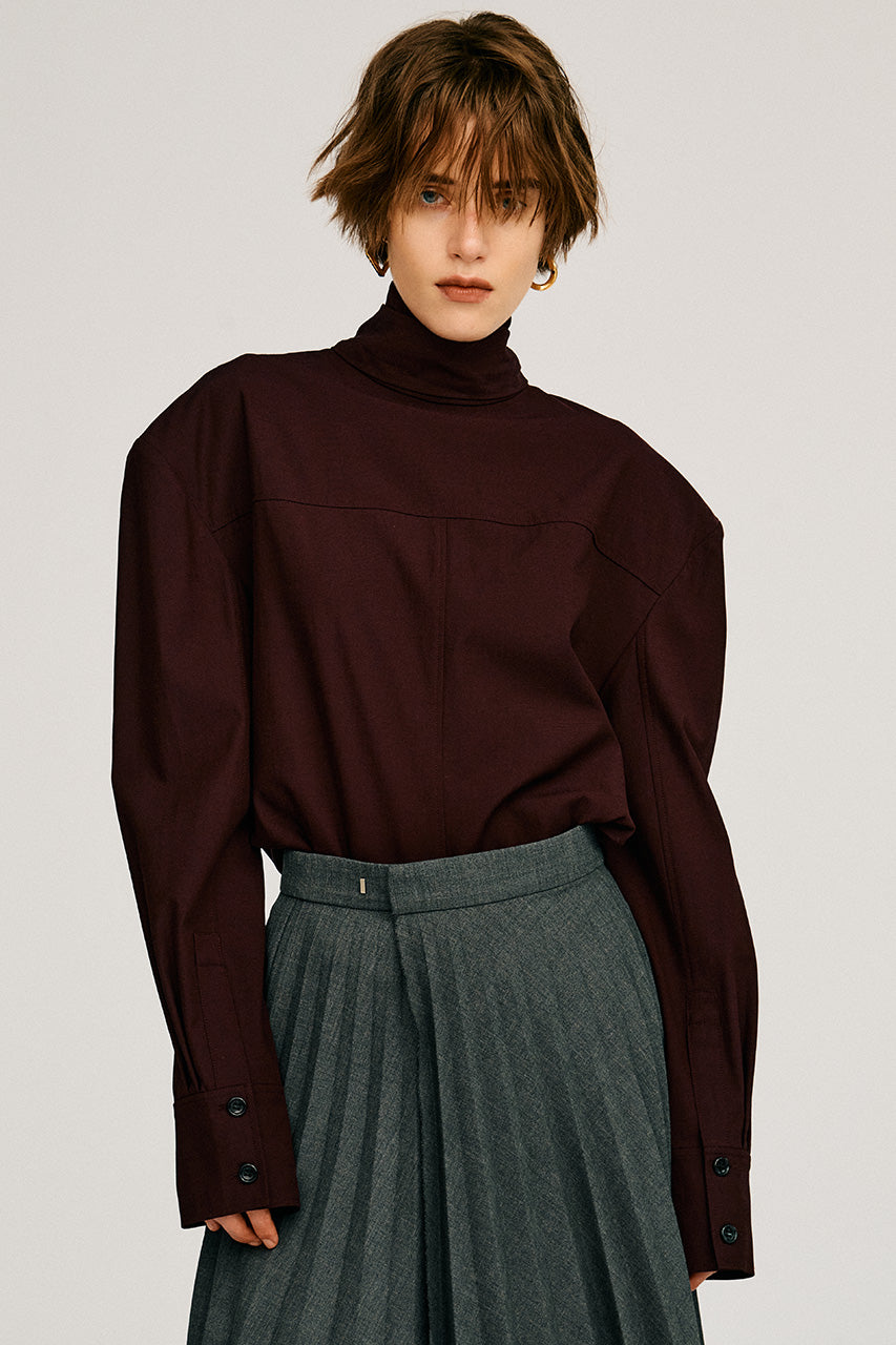 High-Neck Power Shoulder Shirt - 2026AUTUMN