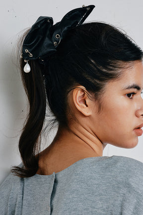 Faux Leather Piercing Detail Scrunchie