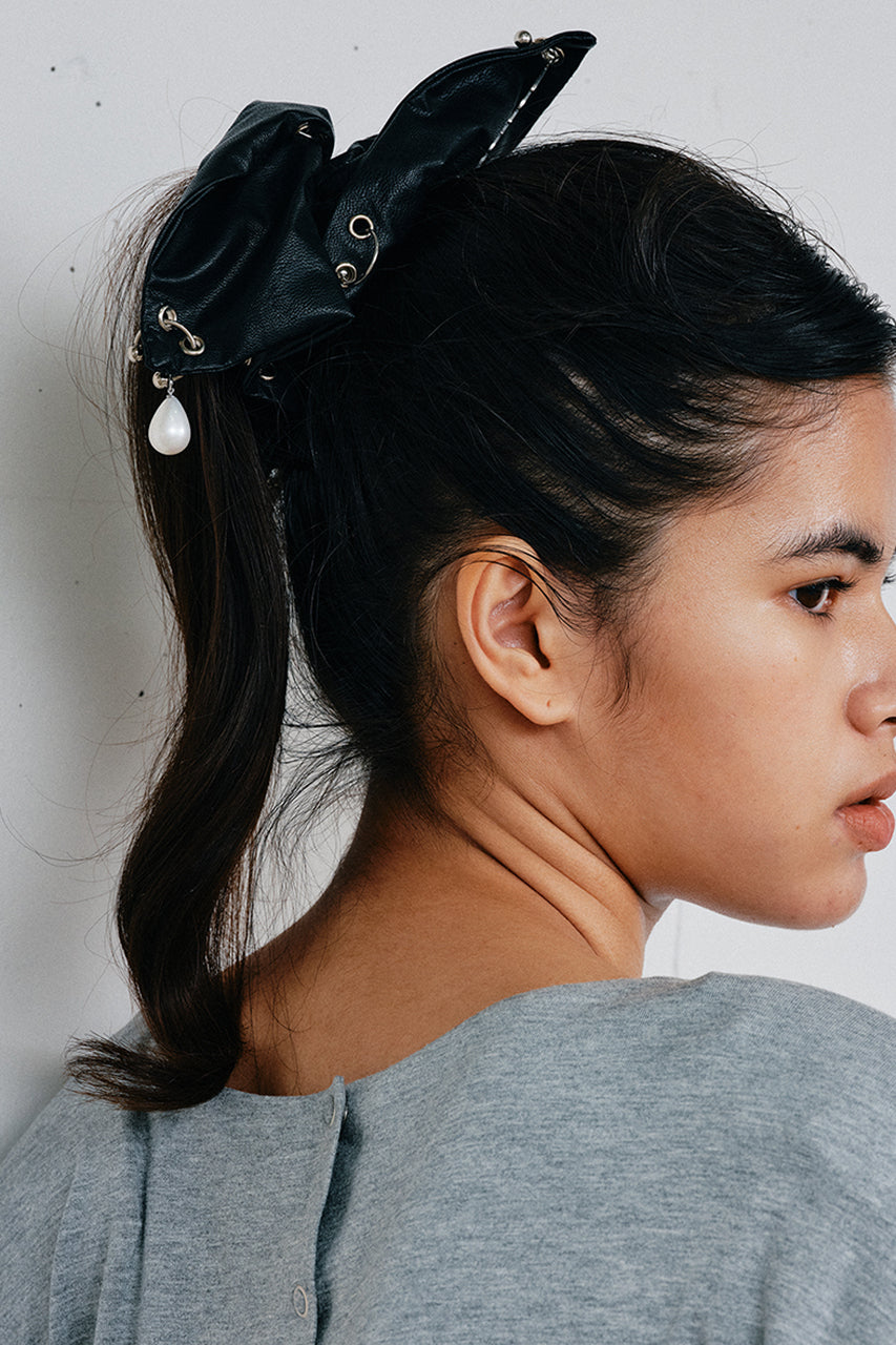 Faux Leather Piercing Detail Scrunchie
