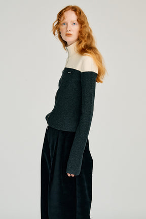 Front Zip Bicolor Knit - 2026WINTER