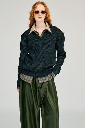 Shoulder Patch V-Neck Rib Knit - 2026WINTER