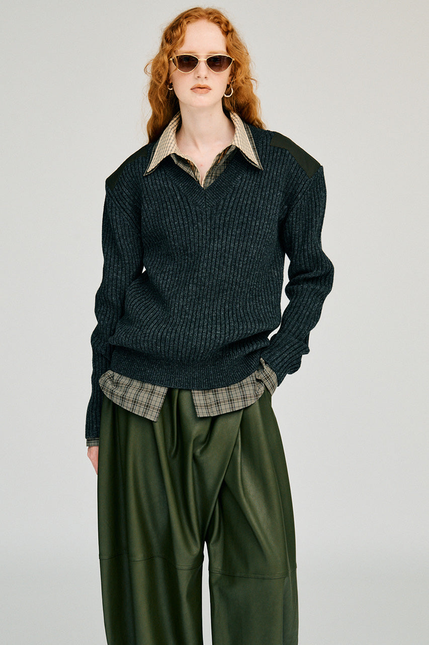Shoulder Patch V-Neck Rib Knit - 2026WINTER
