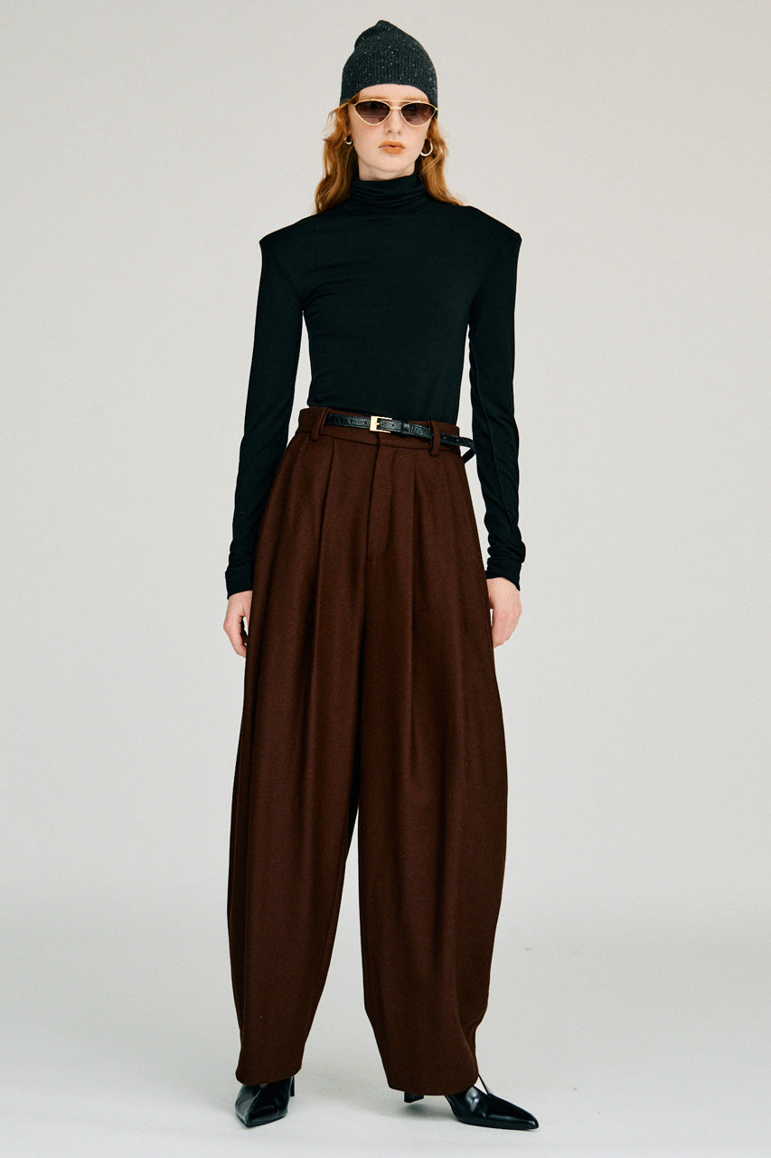 Belted Cocoon Flannel Pants - 2026WINTER