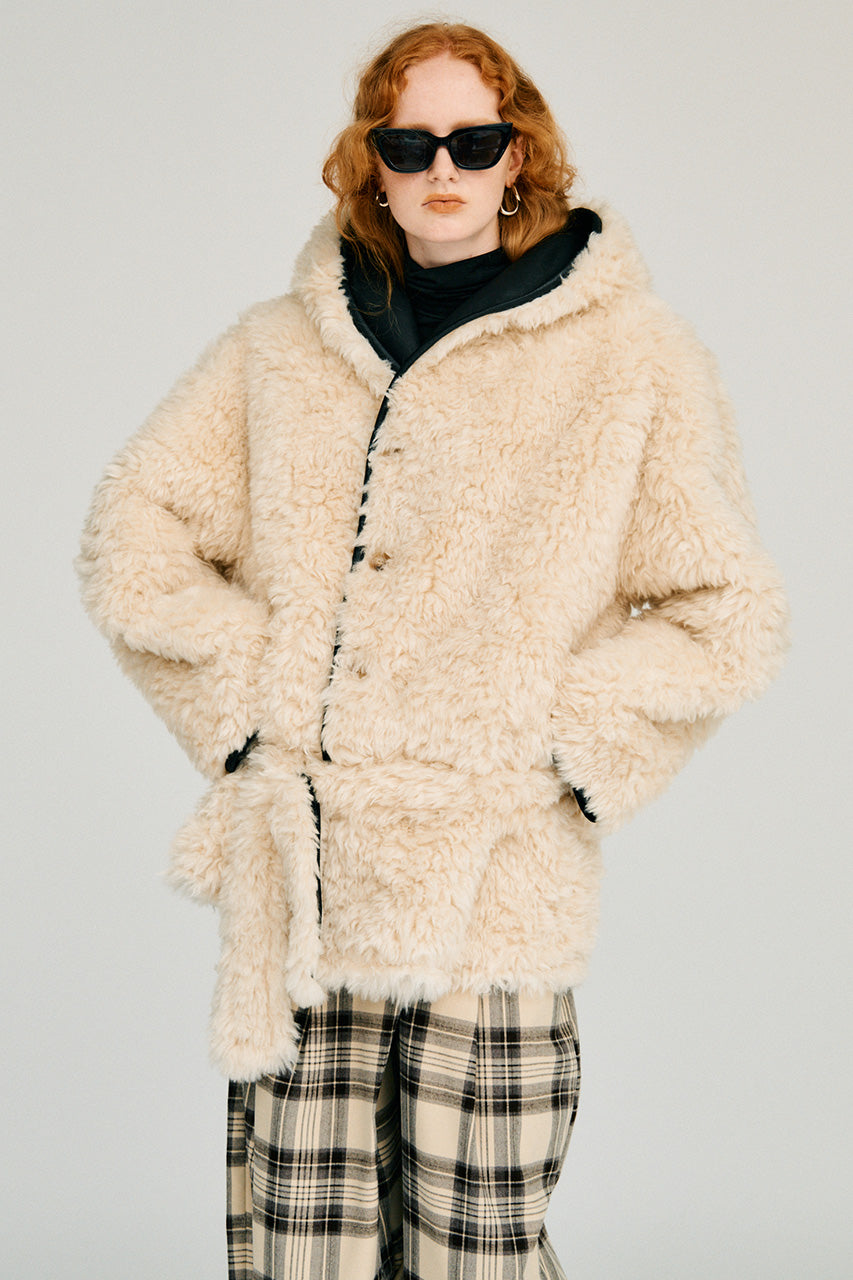 Reversible Hooded Boa Coat - 2026WINTER