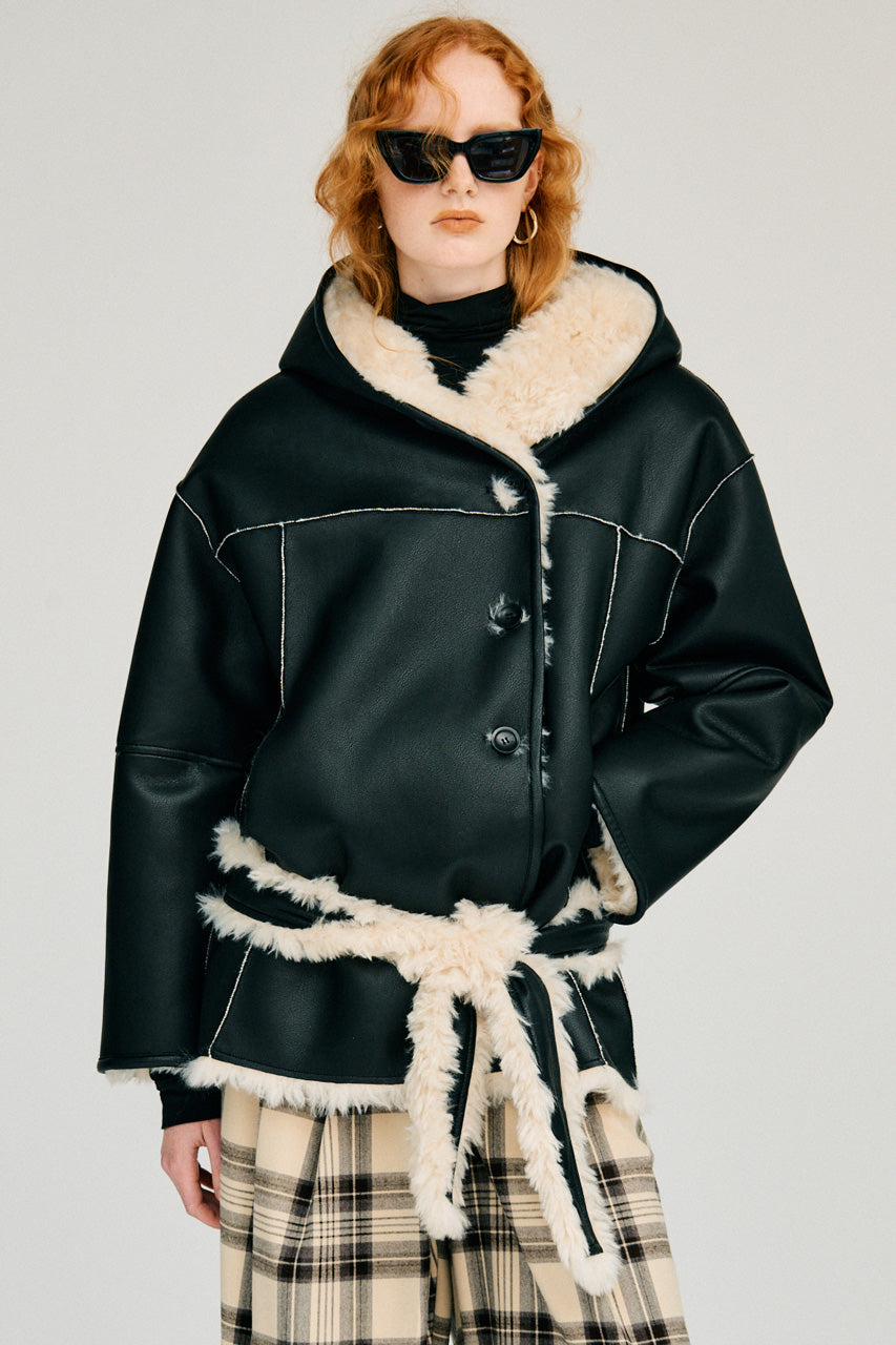 Reversible Hooded Boa Coat - 2026WINTER