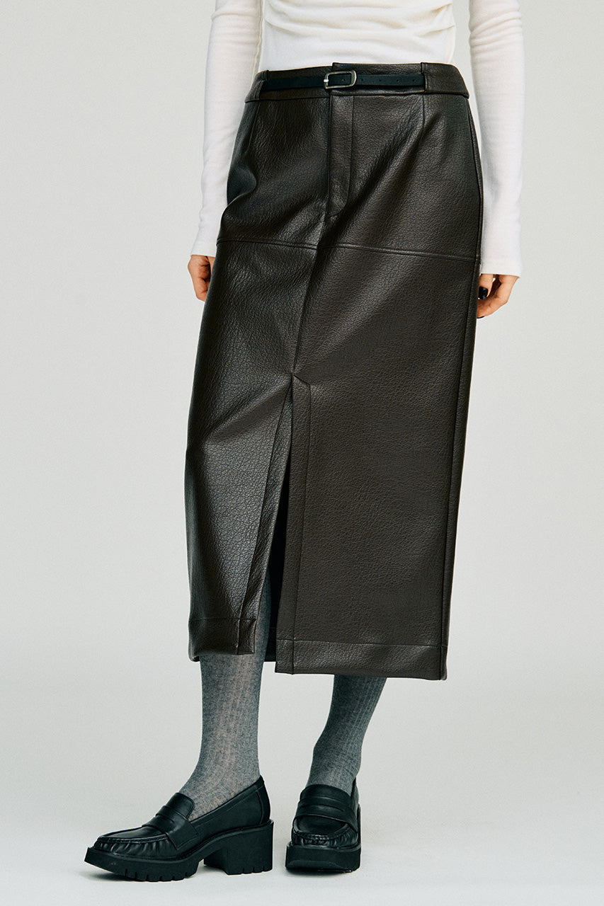 Belt Combo Fake Leather Maxi Skirt - 2026WINTER