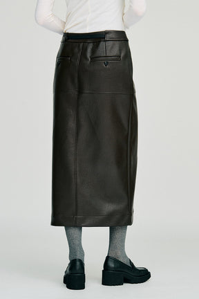 Belt Combo Fake Leather Maxi Skirt - 2026WINTER