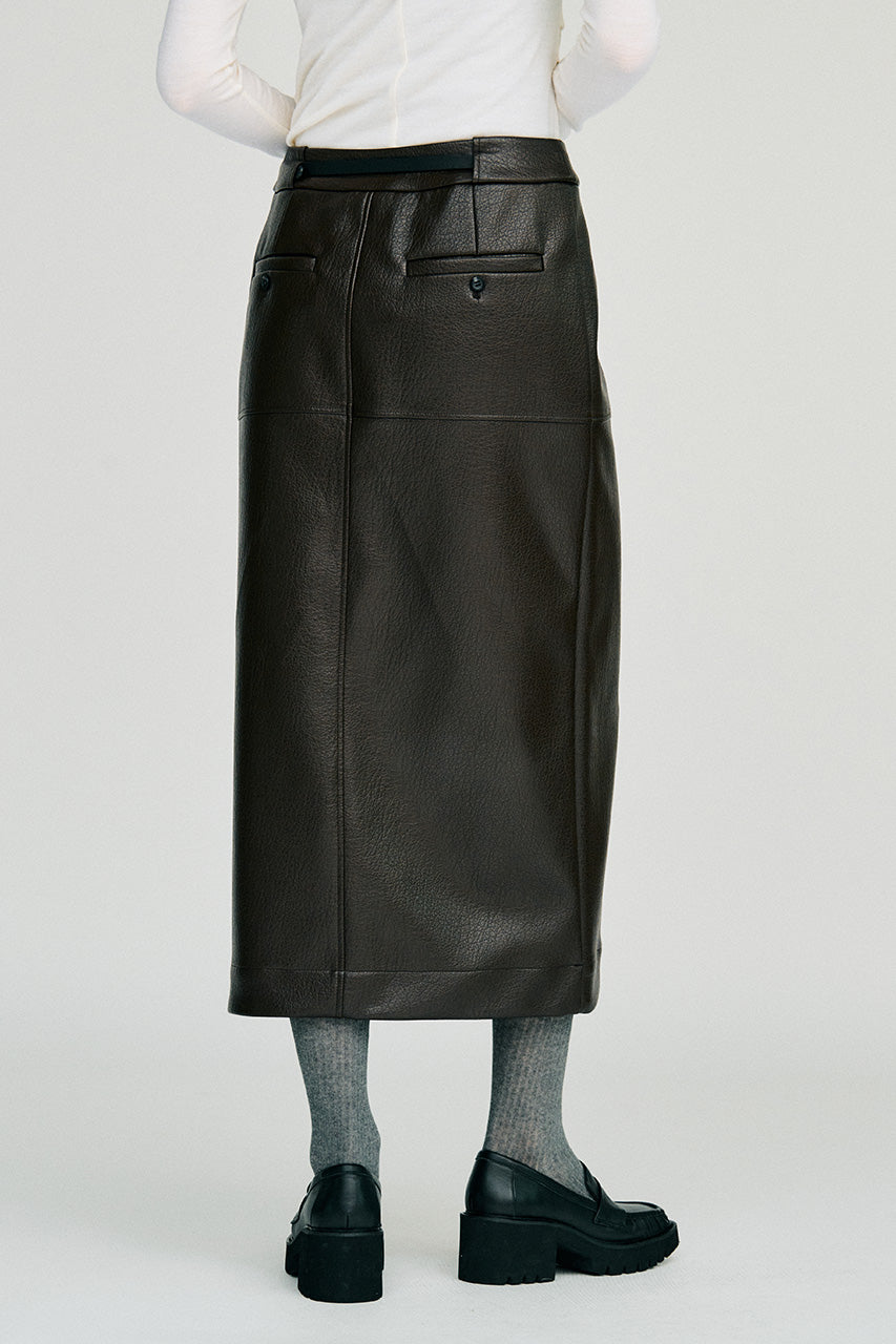 Belt Combo Fake Leather Maxi Skirt - 2026WINTER