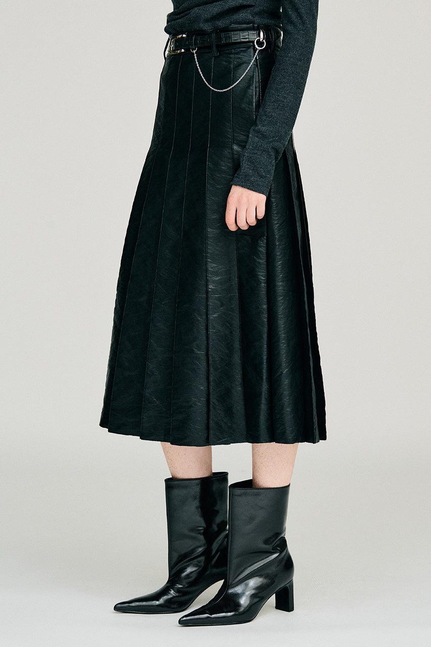 Synthetic Leather Pleated Skirt - 2026WINTER