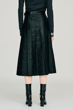 Synthetic Leather Pleated Skirt - 2026WINTER