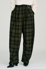 Asymmetrical Tuck Check Belt Pants - 2026WINTER