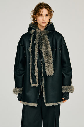 Reversible Hooded Boa Coat - 2026WINTER