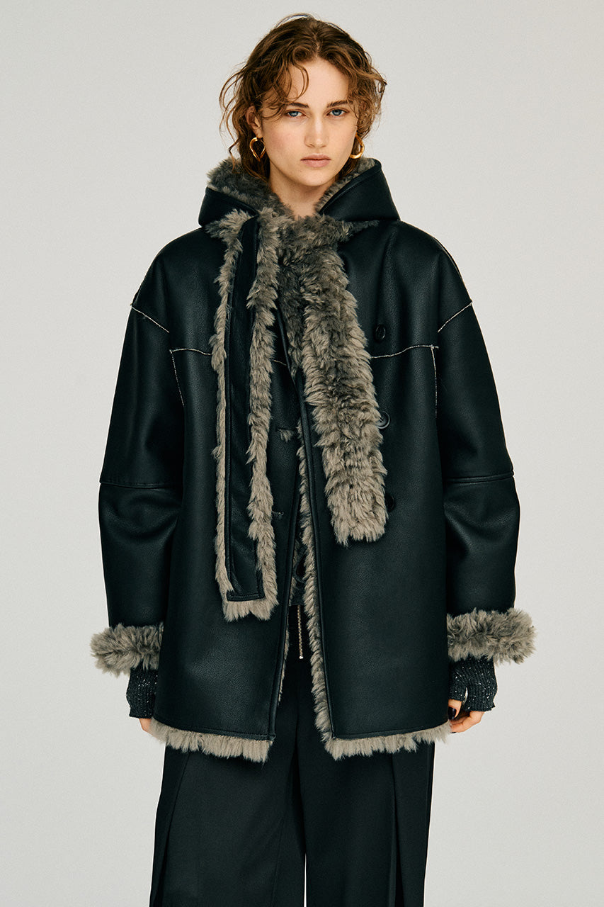 Reversible Hooded Boa Coat - 2026WINTER