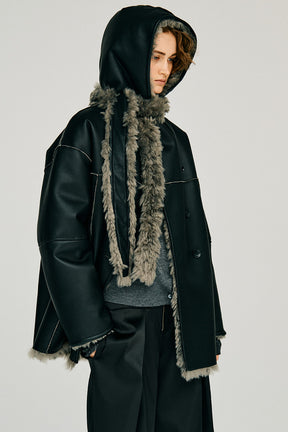 Reversible Hooded Boa Coat - 2026WINTER