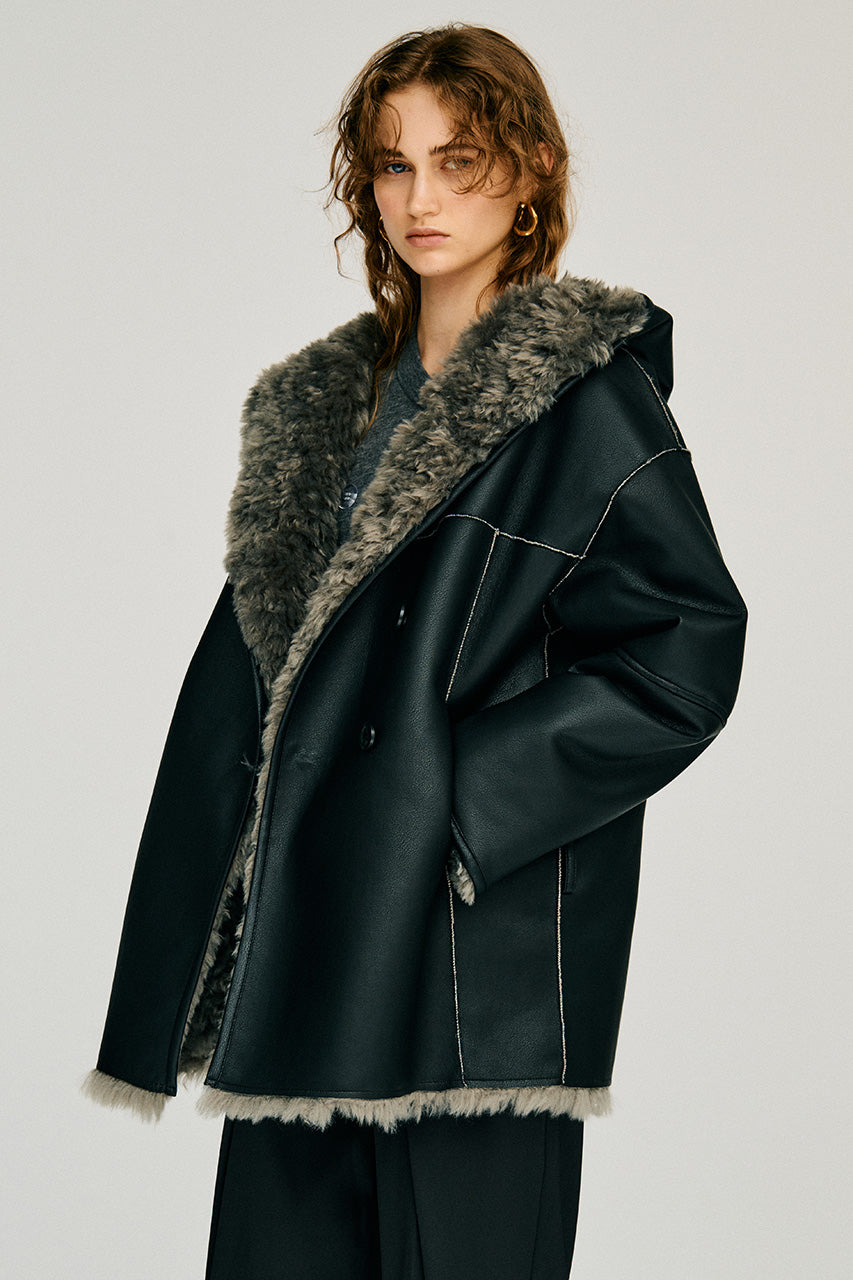 Reversible Hooded Boa Coat - 2026WINTER
