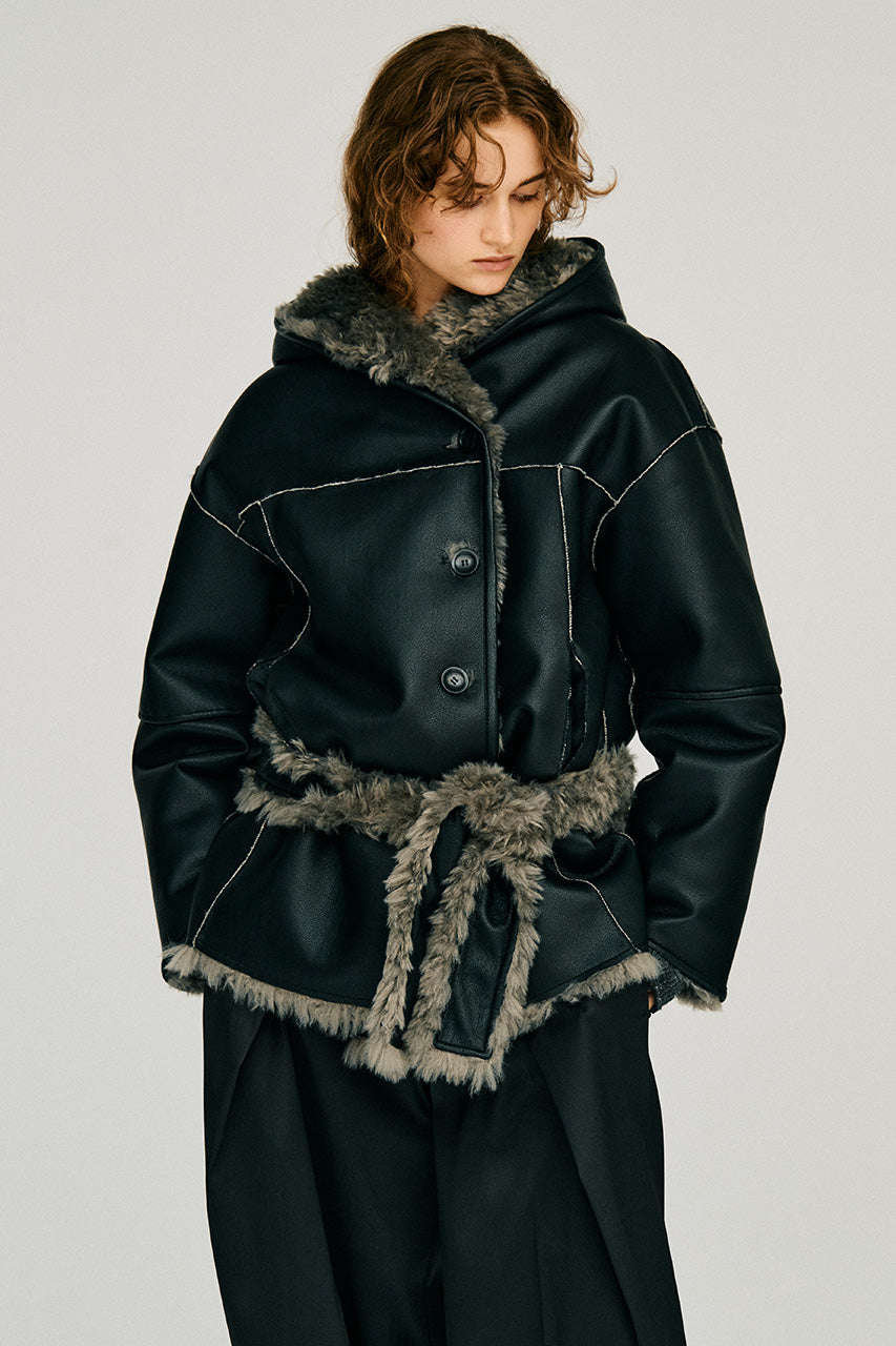 Reversible Hooded Boa Coat - 2026WINTER
