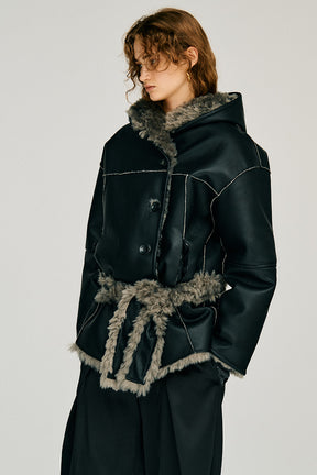 Reversible Hooded Boa Coat - 2026WINTER