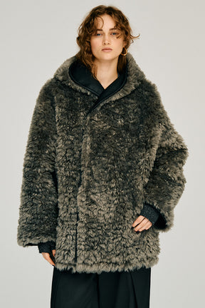 Reversible Hooded Boa Coat - 2026WINTER