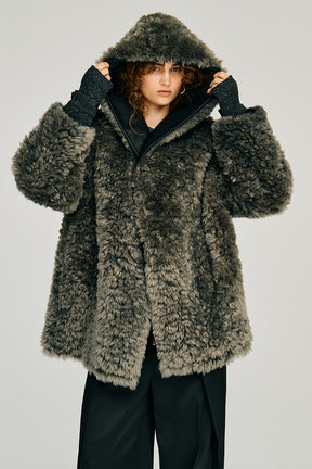 Reversible Hooded Boa Coat - 2026WINTER