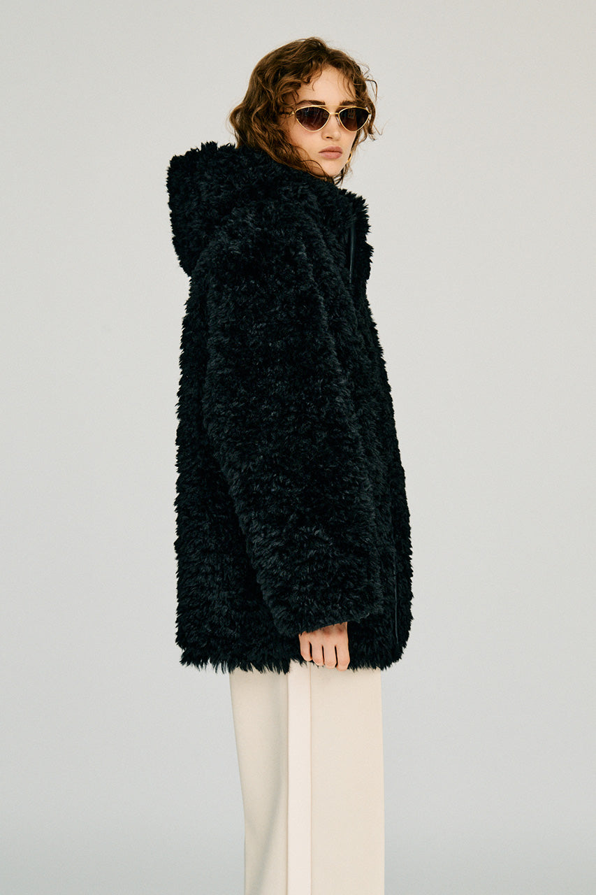 Reversible Hooded Boa Coat - 2026WINTER