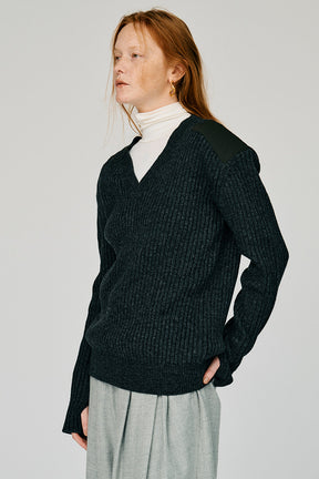 Shoulder Patch V-Neck Rib Knit - 2026WINTER