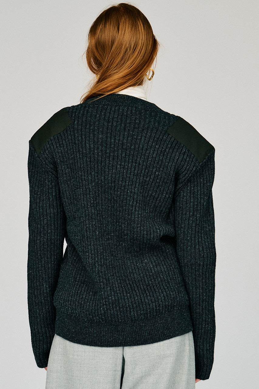 Shoulder Patch V-Neck Rib Knit - 2026WINTER