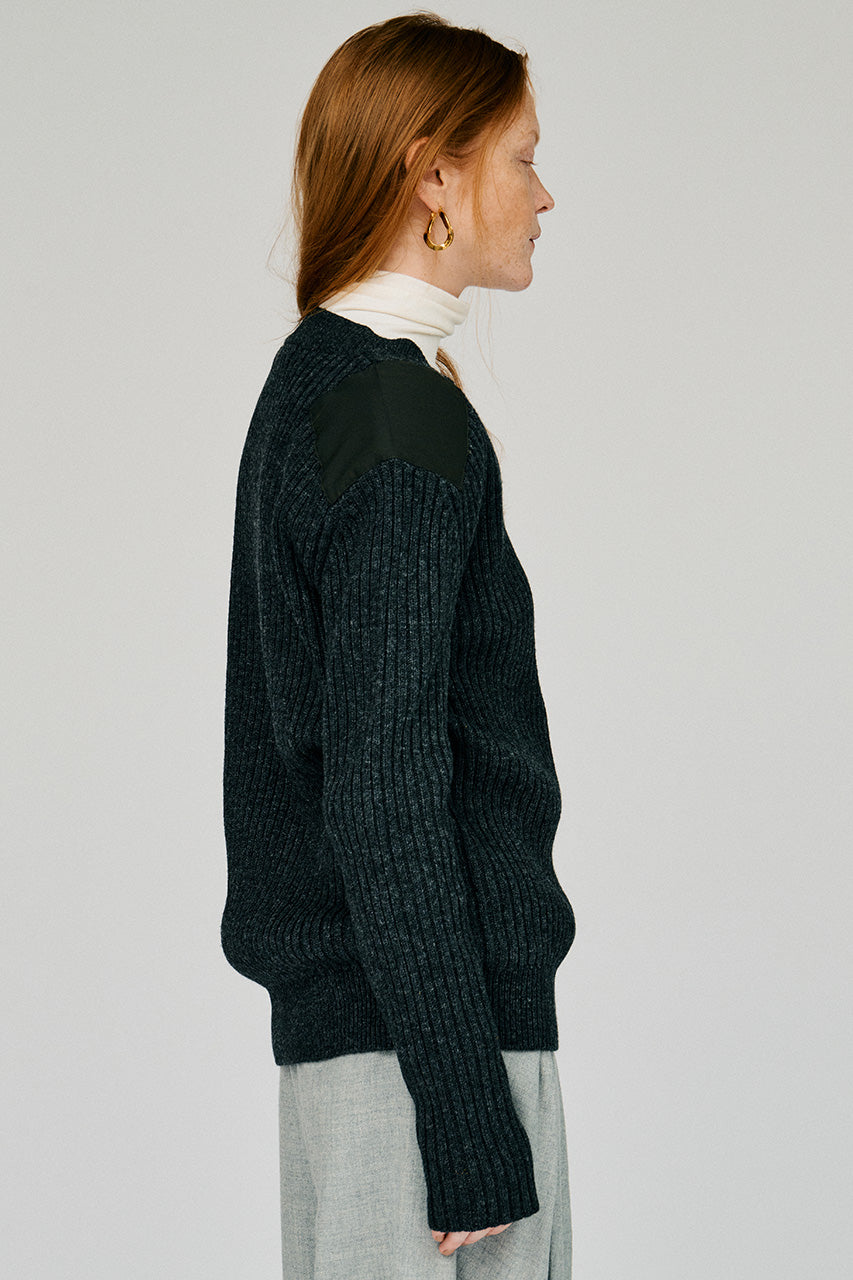 Shoulder Patch V-Neck Rib Knit - 2026WINTER