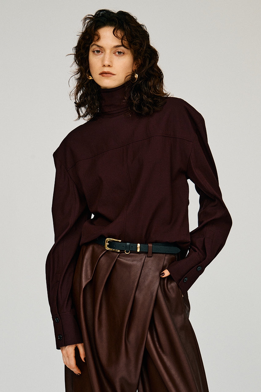 High-Neck Power Shoulder Shirt