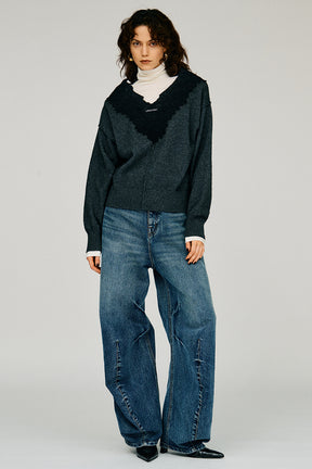 V-Neck Lace Knit