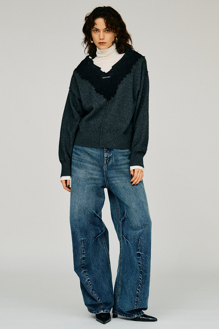 V-Neck Lace Knit