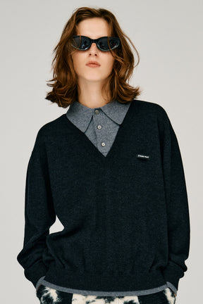 Layered Polo Knit Top - 2026WINTER