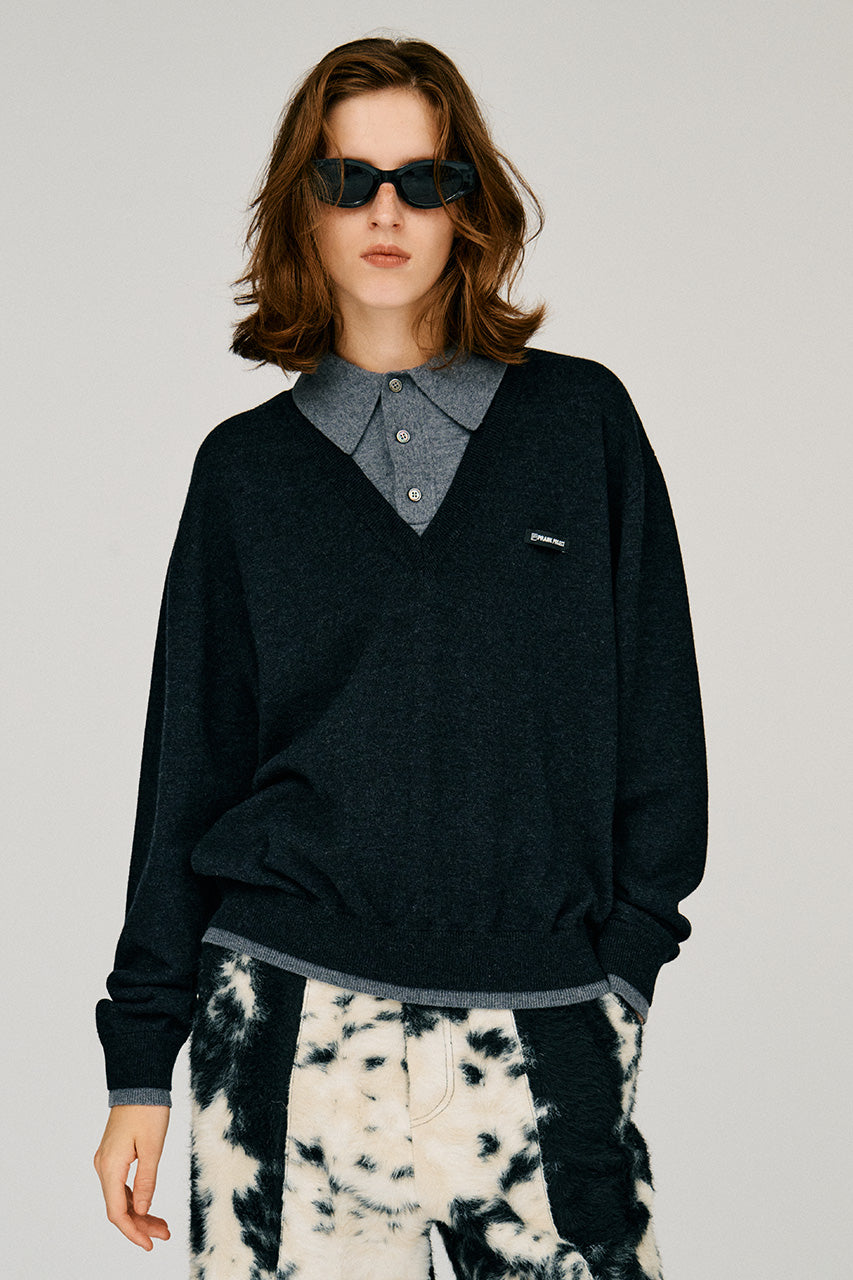 Layered Polo Knit Top - 2026WINTER