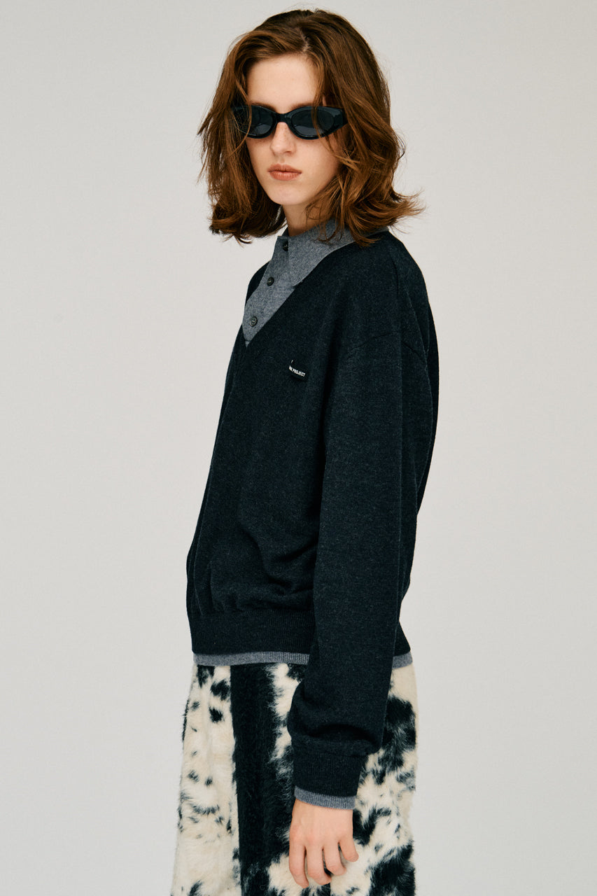 Layered Polo Knit Top - 2026WINTER
