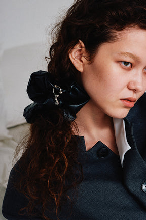 Cat Charm Faux Leather Scrunchie